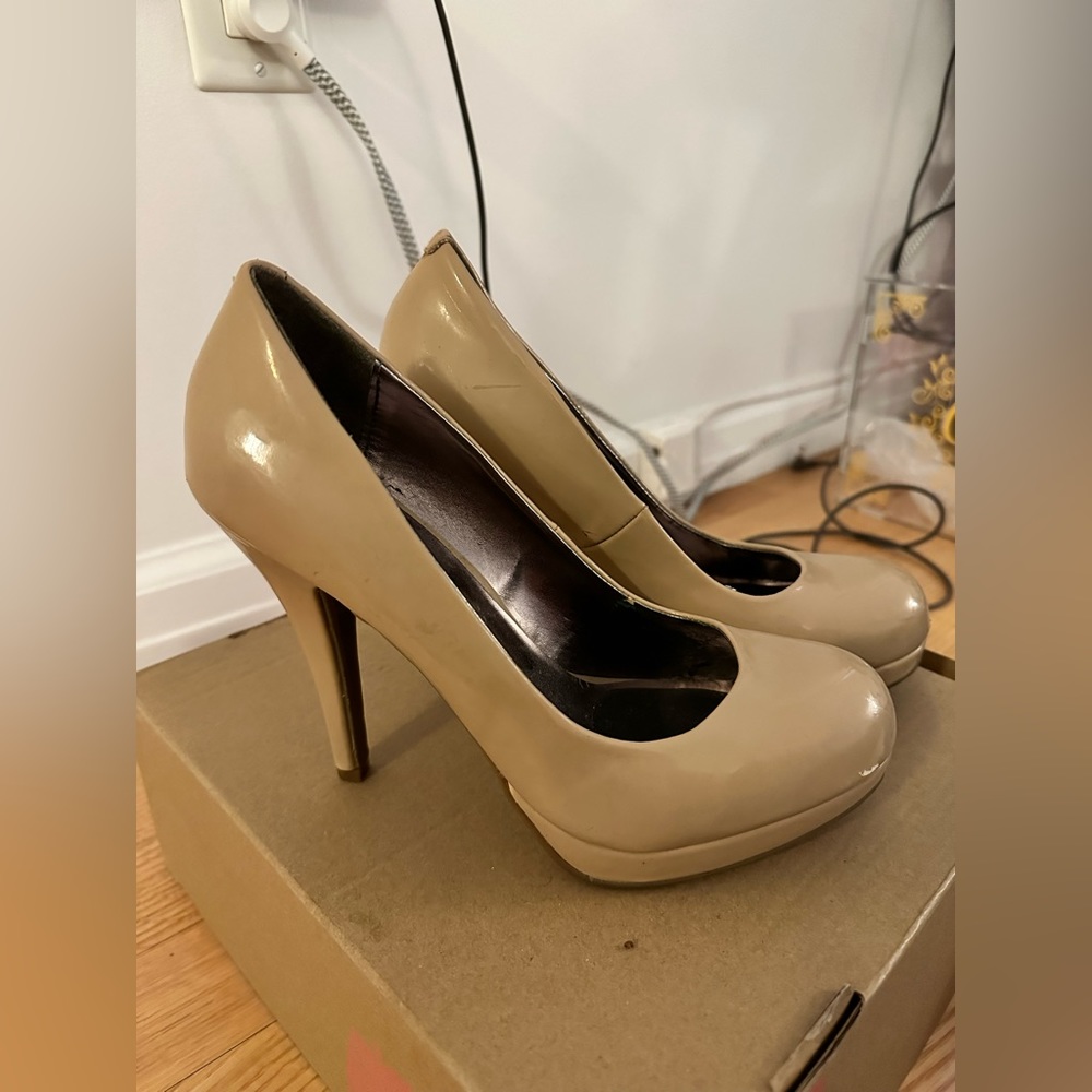 Madden Girl Nude Patent Leather Platform Pump